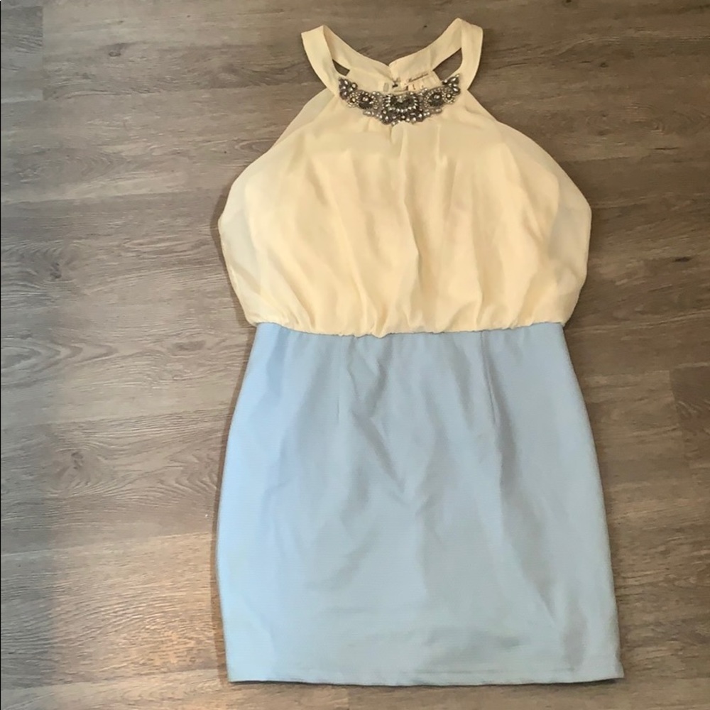 Baby blue and white dress